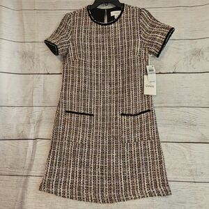 CeCe Time To Shine Size 0 Rich Black Pink Gold Tweed Dress NWT $159 L1039